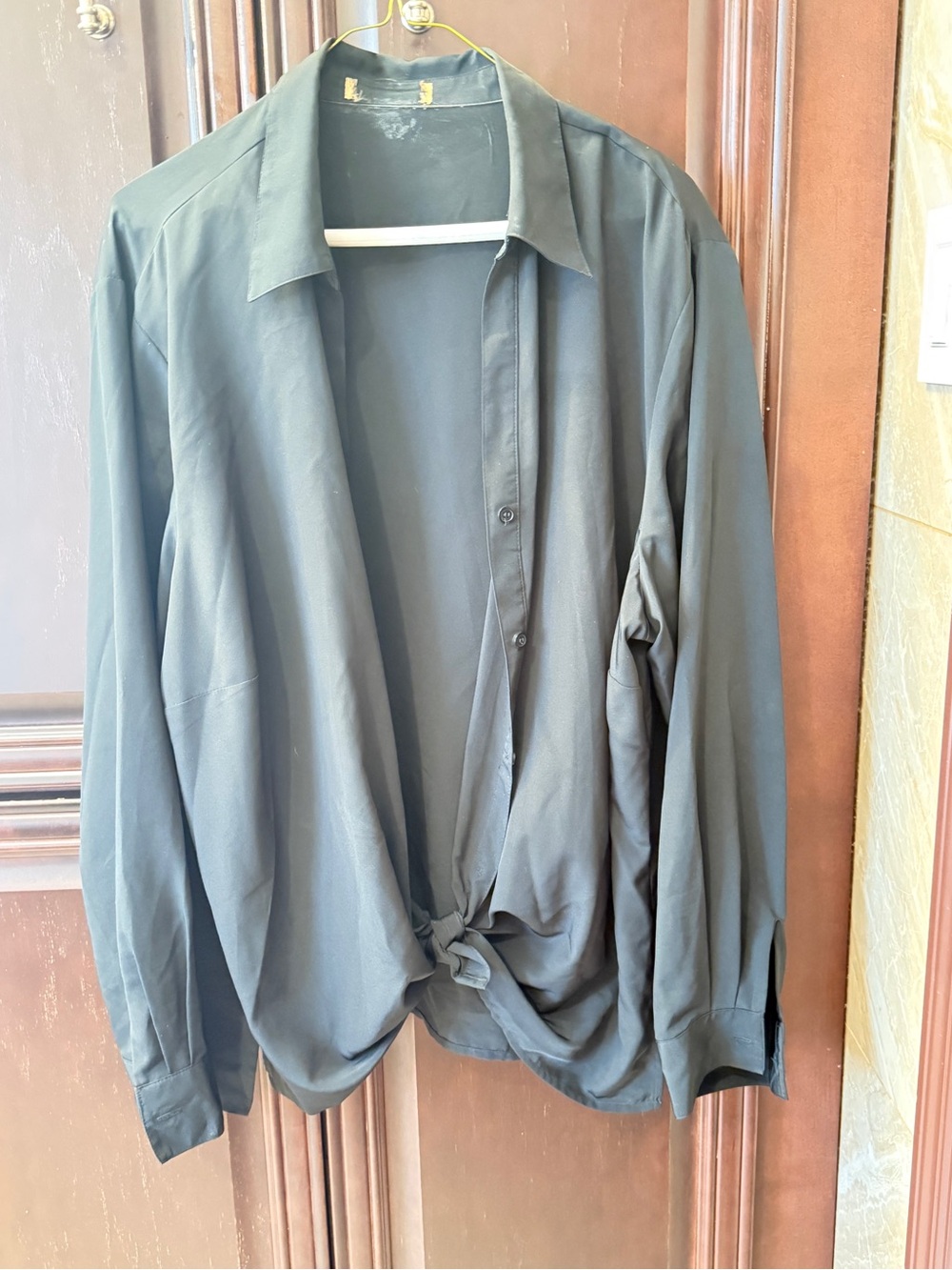 Women’s Black Tie-Front Button Blouse